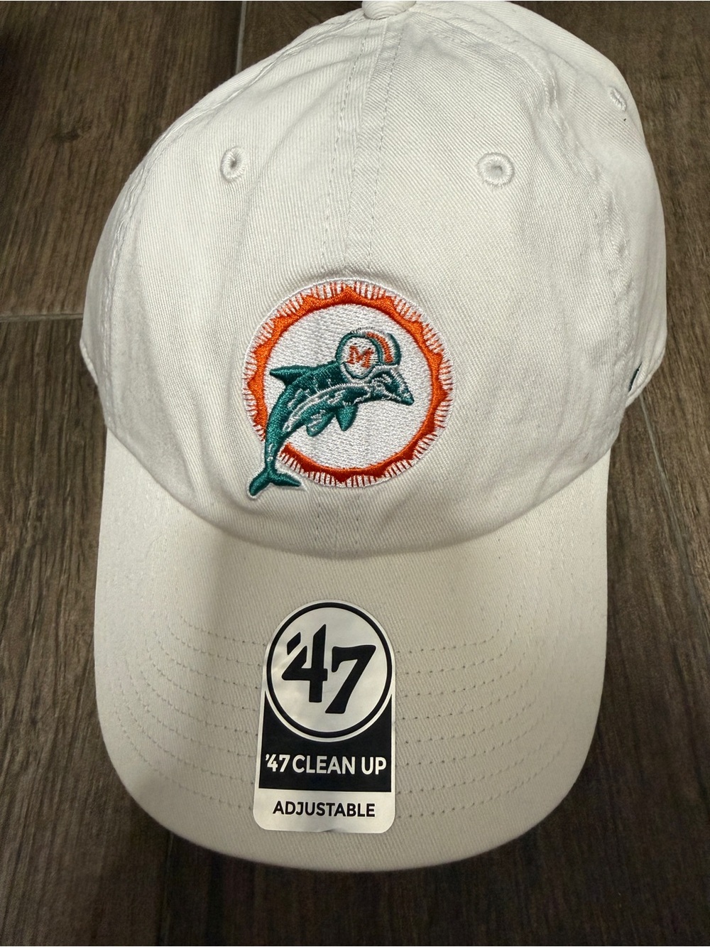 47 Miami Dolphins White Hat with Teal and Orange Logo